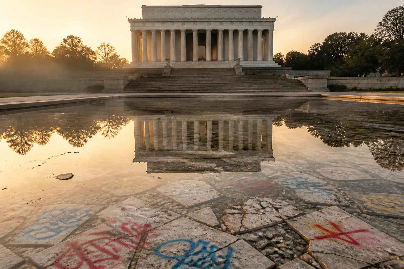 National Park Service Confirms Vandal Damage to Lincoln Memorial Reflecting Pool