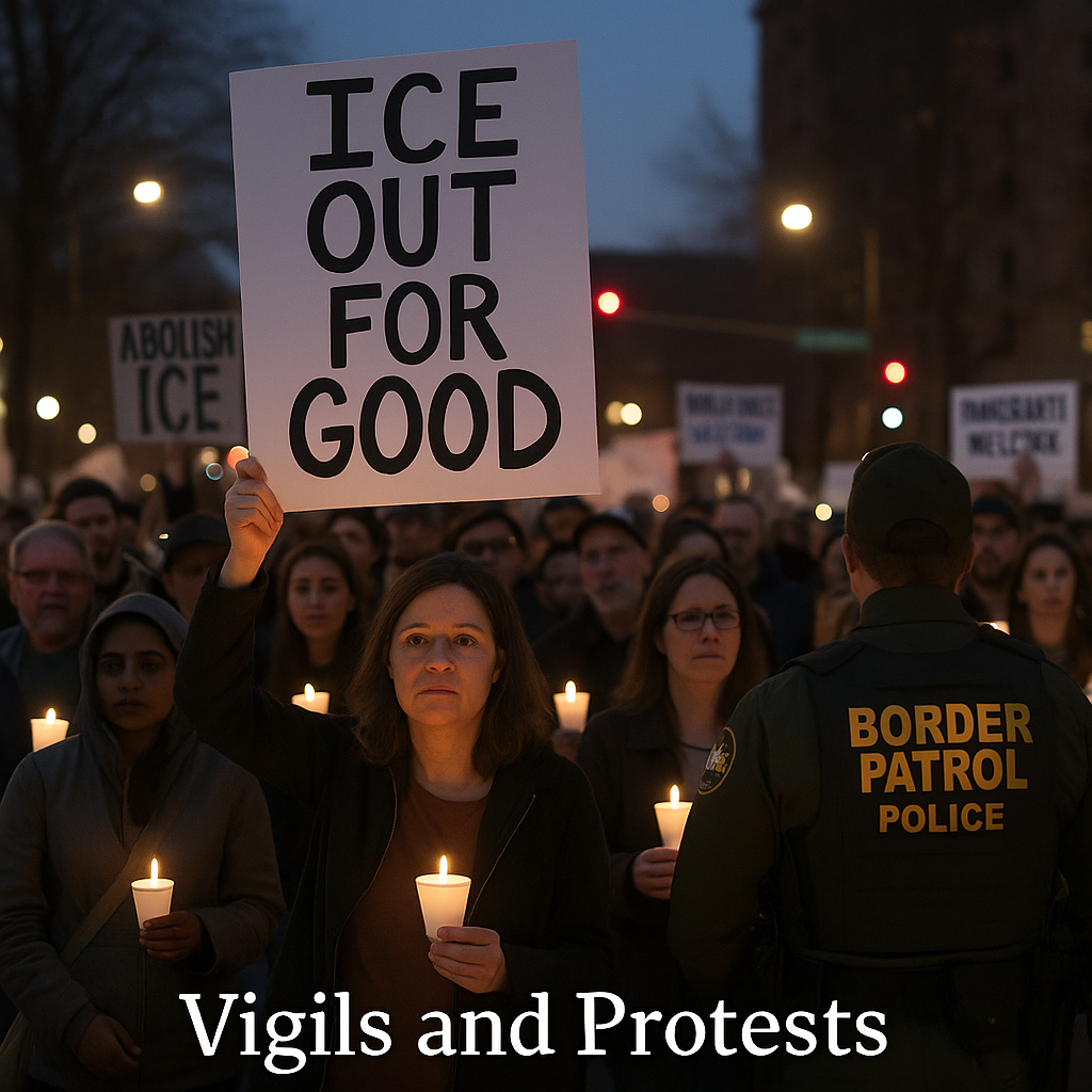 Featured image for: ICE and Border Patrol shootings spark hundreds of weekend  "ICE Out For Good" vigils and protest events were quickly planned nationwide for Jan. 10 and 11 in response to a fatal shooting by immigration officers in Minneapolis, organizers told Axios on Friday.  Why it matters: The killing and a subsequent Border Patrol shooting in Portland have sparked outrage and anger at the Trump administration, which has defended its agents.  Driving the news: There have been at least seven officer-involved shootings since President Trump ramped up Homeland Security operations in early 2025.  On Wednesday, 37-year-old Renee Nicole Good was fatally shot by an ICE agent in Minneapolis as she drove past immigration agents. The Trump administration claimed the shooting was an act of self-defense as Good drove away, but Minneapolis Mayor Jacob Frey has rejected that claim. On Thursday, two people were shot by Border Patrol agents in Portland during what officials said was "a targeted vehicle stop." Both were hospitalized. State of play: Protests, vigils and other "ICE Out For Good" events are being held by groups including Indivisible, 50501, the Disappeared in America Campaign, Voto Latino and the American Civil Liberties Union. The mobilization is meant to humanize ICE victims and demand accountability.  "Good and the Portland victims are part of a broader and deeply alarming pattern of unchecked violence and abuse by federal immigration enforcement agencies," organizers said in a statement. White House spokesperson Abigail Jackson said in a statement to Axios that protesters should remember "interfering with federal law enforcement officers is a crime."  "Those committing crimes will be held accountable to the fullest extent of the law." By the numbers: 580 events were scheduled across the country as of Friday evening.  More than 1,000 are ultimately anticipated, organizers said. Behind the scenes: The weekend's mobilization came together in less than 24 hours, said Sarah Parker, Voices of Florida executive director and 50501 national partner.  "You can only put so much water in a cup before it starts to overflow," Parker told Axios. "And I think it's overflowing right now." "Within a matter of a week — Venezuela, Minnesota, Portland — enough is enough," she added. "And I think the people are going to make that very clear in the next few weeks." Organizing vigils, specifically, helps "create space for a community to come together in a very particular kind of way," Tamika Middleton, the Women's March chief political and strategy officer, told Axios.vigils and protests
